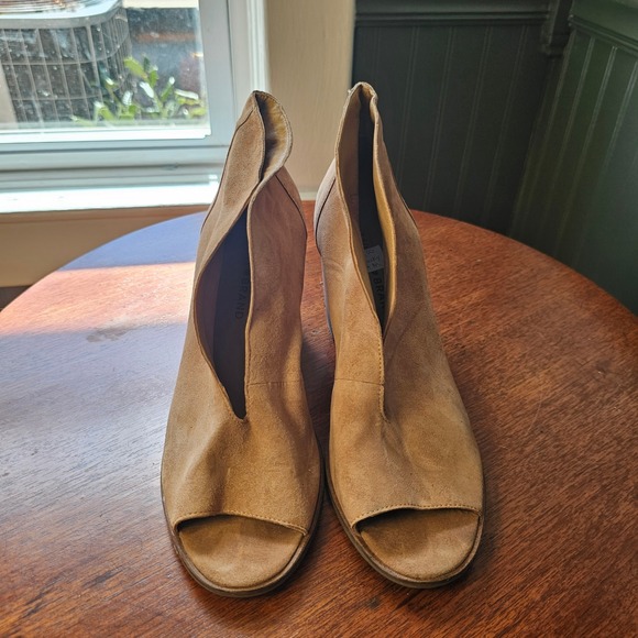 Lucky Brand Joal Tan Suede Peep Toe open V-Cut Block Heel Booties womens 9M/40 - Picture 2 of 10